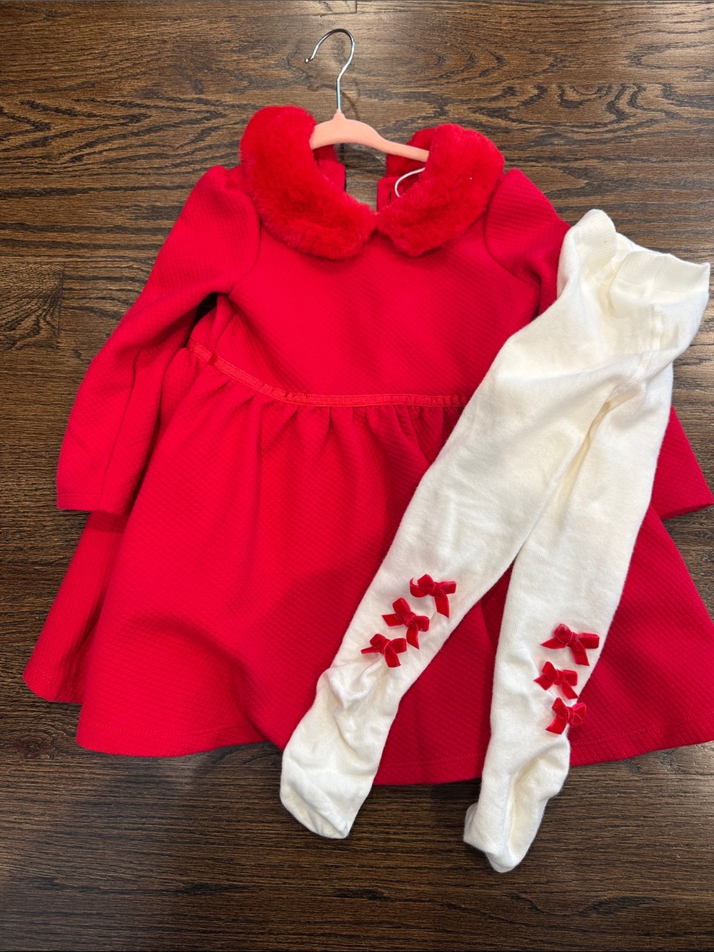 Janie and Jack Red Dress with Cream Tights